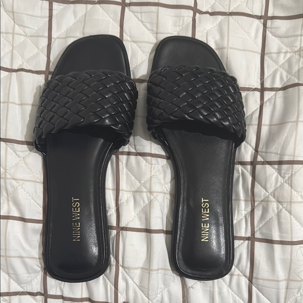 Nine West Black Braided Flat Sandals